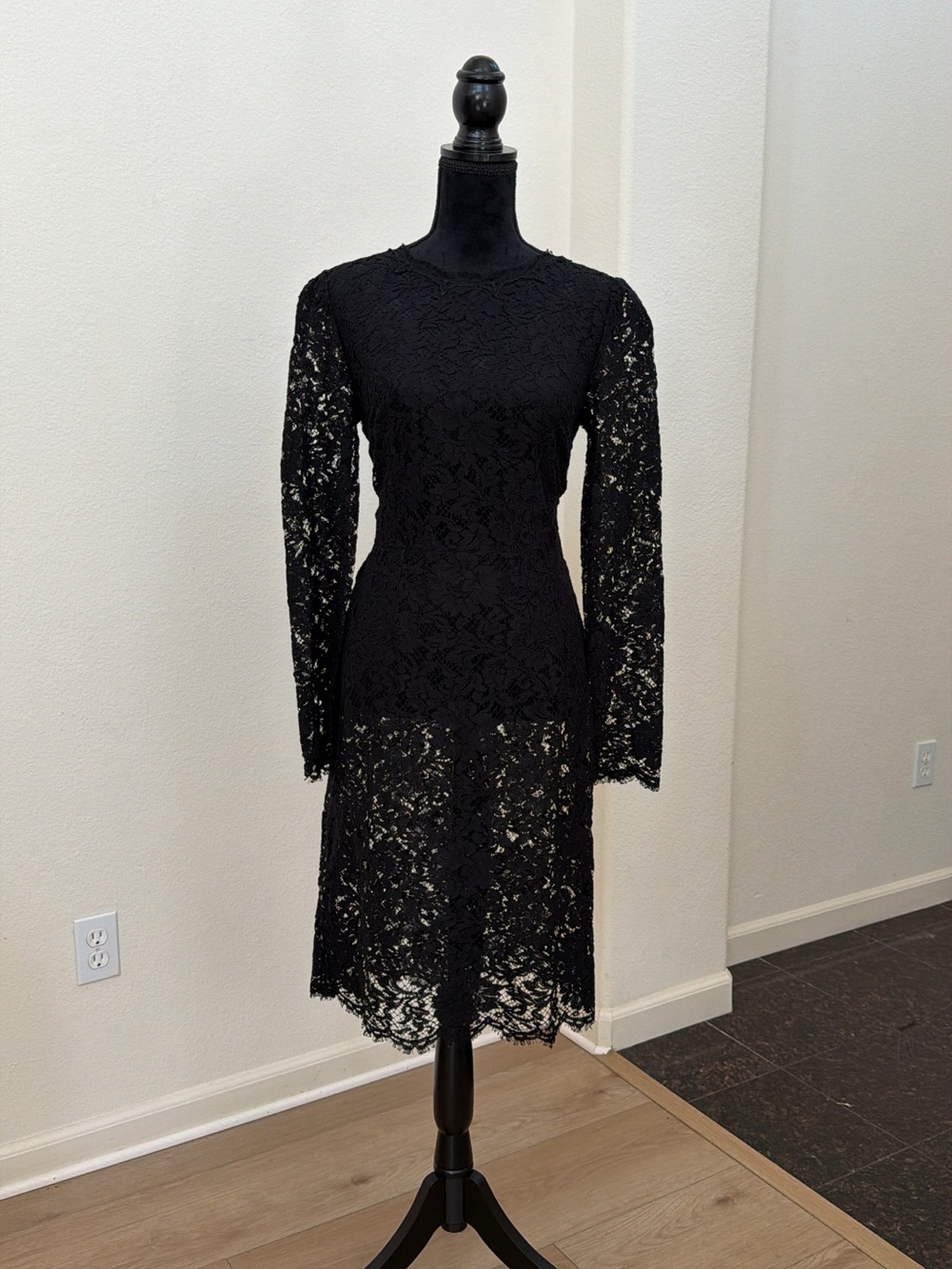 Dolce & Gabbana Black Floral Lace Sheer Midi Dress Size L